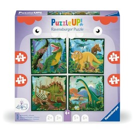 Ravensburger 12004003 UP Dinosaur, 12004003-4 Puzzles with 25, 36, 42, 56 Pieces to Combine and with Extra Knowledge Book, for Dinosaur Fans Aged 4 Years