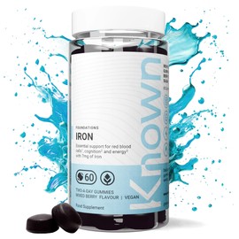 Tasty Vegan 7mg Iron Gummies by Known Nutrition, 60 Two-a-Day Gummies (One Month’s Supply), Healthy Cognitive Function, Boost Metabolism Energy Levels, Chewable Mixed Berry-Flavoured (1 Bottle)