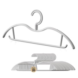 Premium Plastic Coat Hanger with 360 Swivel Hook, 20 Pack, Curved Design with Non-Slip Grip, White Clothes Hangers for Coats, Pants & Dress