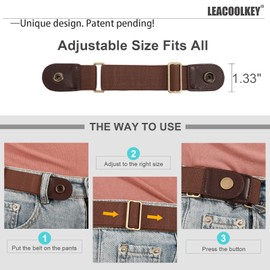 LEACOOLKEY No Buckle Stretch Belt for Women/Men—2 Pack Elastic Invisible Belt for Jeans, C-coffe+coffe, Fits 2 loop size 4"-6"