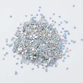 20g Heart Glitter Confetti 3mm Heart-Shaped Confetti Laser Sequins for Party Decoration, DIY Crafts, Premium Nail Art, Body Art Eye Bling (Silver)