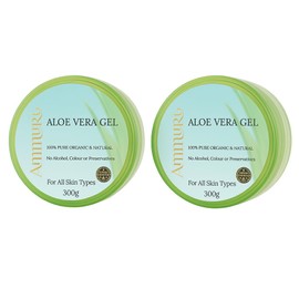 Ammuri Aloe Vera Gel 300ml 100% Pure Organic & Natural Soothing & Hydrating for Face, Body & Hair After Sun Care Daily Moisturiser Non-Sticky Vegan Cruelty-Free (2 x 300g Aloe Vera Gel Jars)