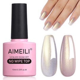AIMEILI Gel Polish Glitter Top Coat, Hema Free, Cruelty Free, Vegan, 2 In 1 High Glossy Shiny Pearl No Wipe Top Gel for Nail Art 012