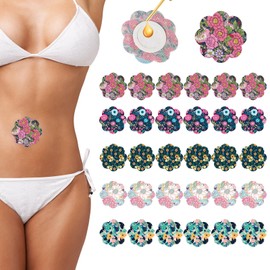 30 Stück Einweg-Rizinusöl-Packungseinlagen für Den Bauchnabel, Auslaufsicheres Selbstklebendes Saugfähiges Kompressenwickel aus Bio-Baumwolle mit Blumenmuster
