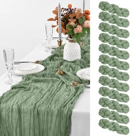 Pesonlook 12 Pack Sage Green Cheesecloth Table Runner,10FT Boho Table Runner 35x120 Inch Rustic Gauze Table Runner for Wedding Bridal Baby Shower Birthday Party Table Decorations