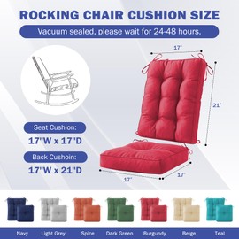 IPYNBAP Rocking Chair Cushion Set, Waterproof and Fade-Resistant Patio Chair Cushions, Tufted Chair Pads for Rocker Furniture, Indoor/Outdoor Seat Cushions with Ties, 17x17 Inch, Burgundy
