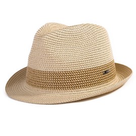 Comhats Men's Trilby Straw Hat for Summer, Sun Protection, Foldable Panama Hat S-3XL, Fedora for Beach, Festival, Rollable & Stylish, 54-66 cm, 16010_Beige