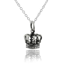 FashionJunkie4Life Sterling Silver Tiny Crown Necklace | 3D Coronation Crown Charm with 18" Chain | Royalty Princess or Queen Gift for Women