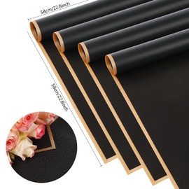 KIMOBER 24 Sheets Gold Edge Flower Wrapping Paper,Black Waterproof Fresh Flower Packing Material Florist Bouquet Supplies DIY Craft Gift Packing（Black）
