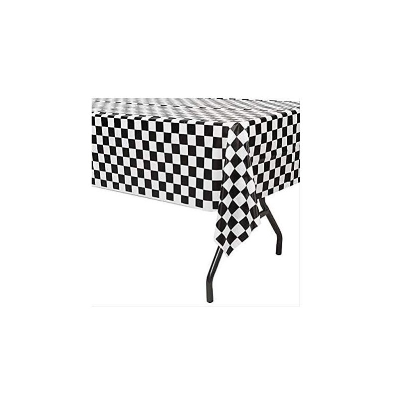 Creative Converting Plastic Banquet Table Cover, Black Check - 108x54in