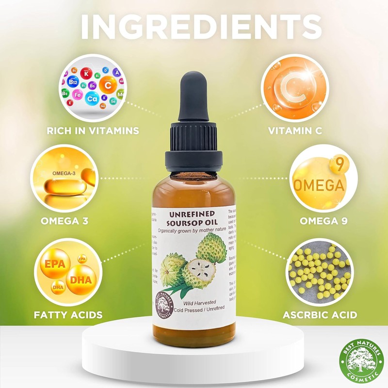 Best Nature's Cosmetics Virgin Soursop Graviola Guanabana Oil (Organic, Undiluted,