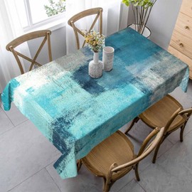 LoLo UoUo Abstract Turquoise and Grey Painting Table Cloth Rectangle 60x84 Inch Blue Green Kitchen Tablecloth Deco for Home Dinner Party Outdoor Picnic
