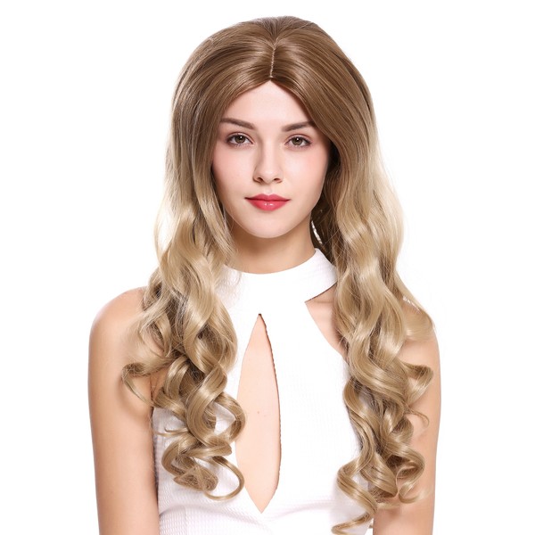 Wig Me Up – ZM 1707 M6PT119 Wig Ladies Wig Beautiful Long Centre Parting Light Brown Blonde Highlighted Curls SPIRAL Curls
