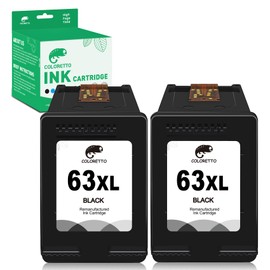 COLORETTO 63XL Ink Cartridges for HP Officejet 3830 4650 5212 5255 5258 Envy 4512 4516 4520 Deskjet 1112 2130 2132 3630 3632 3634 Printers as Replacement of HP 63 XL hp63 hp63xl hp Ink 63 (2 Black)