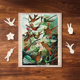 Victory Wooden Puzzles – 'Hummingbirds' Miniature Jigsaw Puzzle for Adults - 90 Pieces. Premium Linden Wood Bird Jigsaw Puzzle in Metal Storage Tin with Special 'Whimsical' Shaped Pieces.