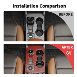 JWWY Gear Shift Shifter Shift Lever Transmission Gear Selector Gearstick Panel Trim Fit for 2021-2024+Ford Bronco Sport Interior Accessories Red Carbon Fiber ABS