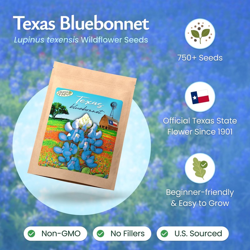 Created By Nature Texas Bluebonnet Seeds, 750+ Wildflower Seeds, Texas