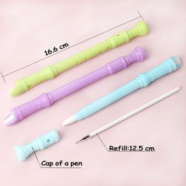 12PCS Novelty Flute Shape Rollerball Pens, 6 Colors Cute Kawaii Music Pens with Black Gel Ink, 0.5mm Fine Point, Smooth Writing for School, Office, Parties & Desktop Decoration with a Pen Bag