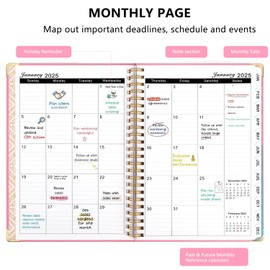 OWill 2025 Diary, 2025 Diary A5 Week to View, Diary 2025 from January to December, Monthly and Weekly Planner with Tabs, Inner Pocket Notes Page and Contacts Page, A5 Size (Pink)