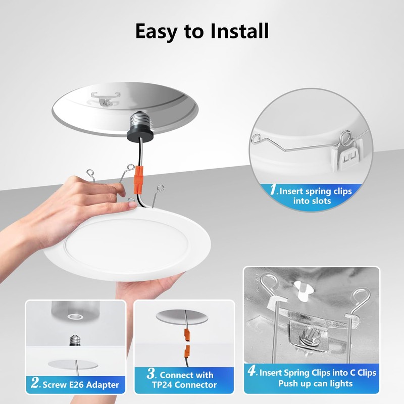 LVWIT LED Recessed Light 6inch, 5CCT Can Lighting with White
