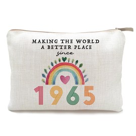 60th Birthday Gifts Women, Travel Makeup Bag, Linen Cotton Cosmetic Bags for Women, Funny Toiletry Bag, 60 Year Old Birthday Gifts Ideas for Her, Grandma, Mom, Wife, Sister, Mothers Day, 1965 Anniversary Gifts (1965 Year)