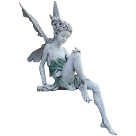 Uposao Garden Ornament Sitting Magic Fairy with Wings, Garden Decoration Figures Tudor and Turek Sitting Fairy Statue Fairy Garden Figures Elf Figure Resin Craft Landscaping Yard Decoration, 18 cm
