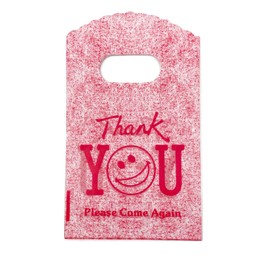 100 Count 3.5" x 5.9" Plastic Merchandise Bags, Shopping Bags, Retail Bags, Gift Bags with Die Cut Handles - Red thank you (More Patterns Available)