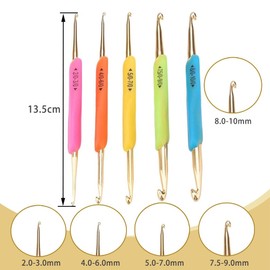 DFsucces Crochet Set of 5 Ergonomic Knitting Needles Set Crochet Double Hook Soft Rubber Knitting Yarn for Beginners DIY Supplies