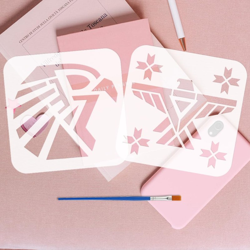FINGERINSPIRE 6Pcs Aztec Eagle Painting Template with Brush 15x15cm Symbols