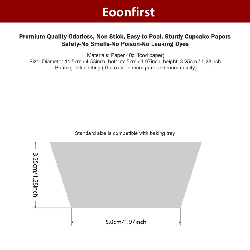 Eoonfirst Standard Size Baking Cups Food-Grade Greaseproof Paper Cupcake Liners