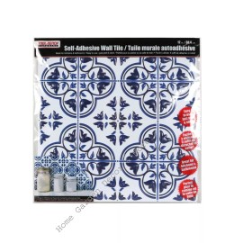 Tool Bench Hardware 3D Blue White Floral Peel Stick Vinyl Wall Tile Backsplash Lightweight 12"