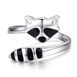 PRAYMOS 925 Sterling Silver Thumb Ring Raccoon Ring Adjustable Open Ring for Women Size 7 8 9 Jewelry