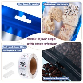 150-pack 7 x 10 in 1 Quart Mylar Bags with Clear Window Resealable Foil Pouches for Food Storage Large Smell Proof Edible Packaging Zip Bag for Jewelry Small Business Shipping Bags, Blue