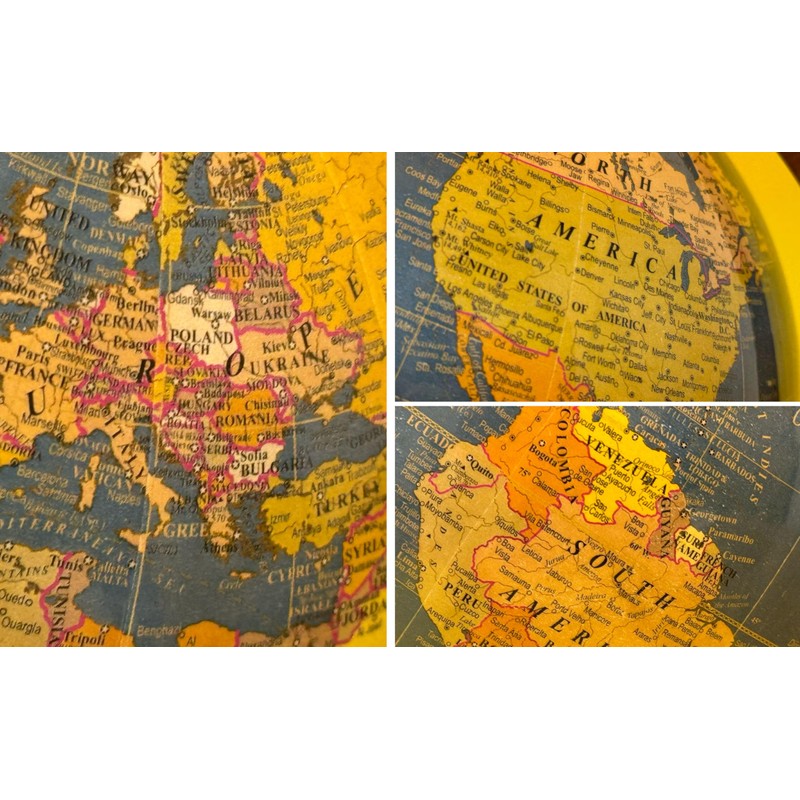 EXERZ 13cm Antique Globe Ocean Blue with a Wooden Base,