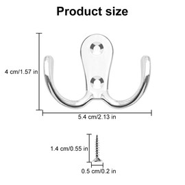 LICQIC Double Prong Robe Hooks, Dual Coat Door Hooks, Double Hook for Hanging Robe, Towel, Coat, Bag, Hat (Silver, 2 Pcs)