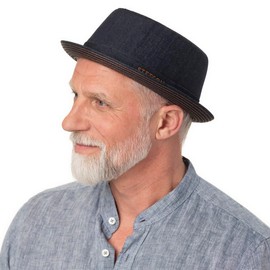 Stetson Danvick Denim Pork Pie Hat Summer Women Men Made in Italy, Denim-Dark Blue, XXL