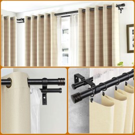 HOTOZON 1 Inch Heavy Duty Double Bay Window Curtain Rod, 36-72 Inch Telescoping Center Rod, 20-36 Inch Adjustable Side Rod Set, Black, End Cap Finials