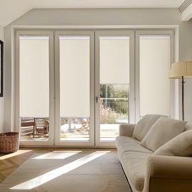 ChrisDowa Cordless 100% Blackout Roller Shade, with Striped Jacquard, Thermal Insulated, UV Protection Fabric, Total Blackout Blinds for Window, French Doors, Home and Office.Beige, 28" W x 72" H