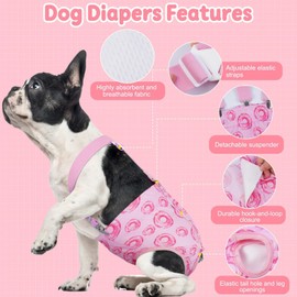 Reusable Female Dog Diapers with Suspender, Washable Dog Period Panties, Highly Absorbent Female Dogs Diapers for Heat Incontinence, 3X-Large