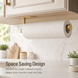 Snailhouse Under Cabinet Paper Towel Holder, Self Adhesive Wall Mount Hanging Stainless Steel Under Counter Paper Tissue Roll Holders for Kitchen Bathroom, Gold
