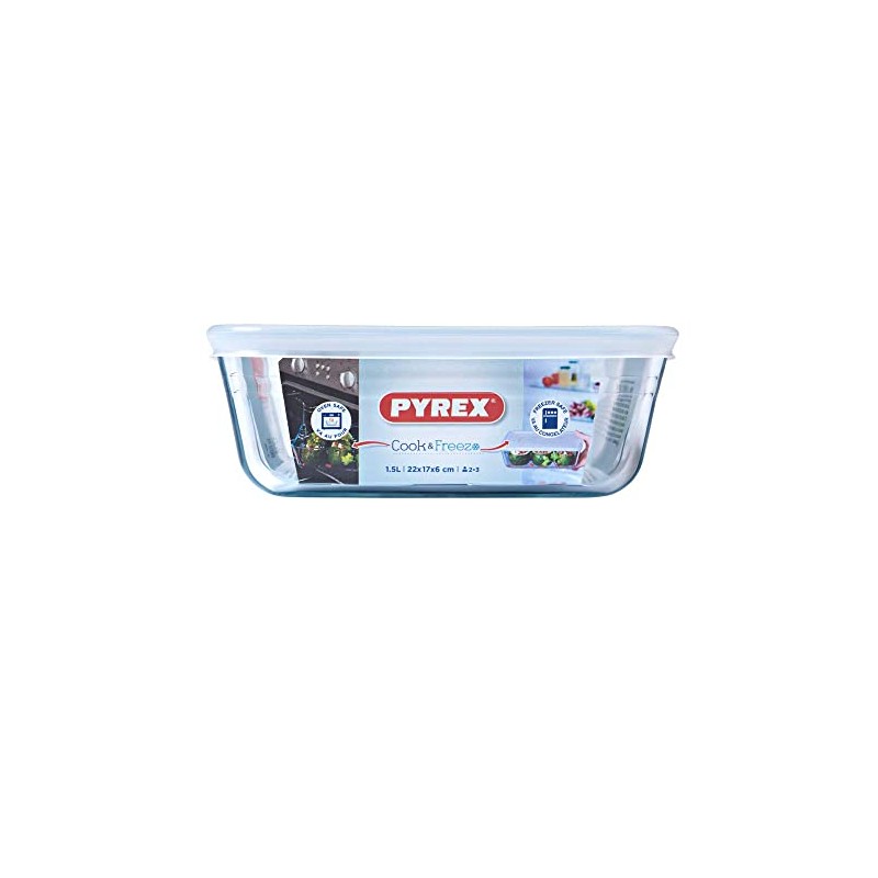 Pyrex 1.5L Rectangular Casserole Dish with Plastic Lid - Glass,