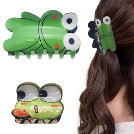 2 PACK Frog Hair Claw Clips, Acetate Animal Hair Clip, Elegant Barrettes Strong Hold Claw Clips for Women