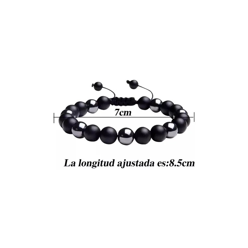 Pulsera Lynnette Cuero Obsidiana Hombre Ajustable 21cm Pack 2