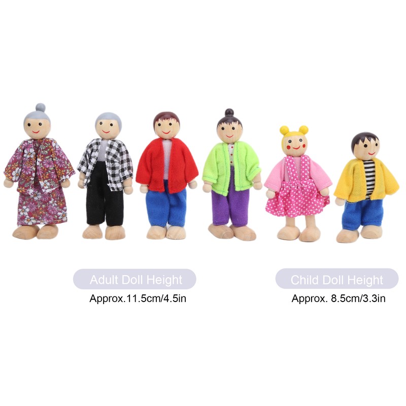 Family Doll Figures Pine Miniature People Toy Set Ornament Educational