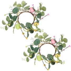 RSACCSKY 2 Pcs Easter Egg Candle Rings Wreaths Spring Egg and Berry Candle Rings