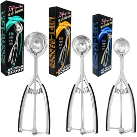 Lefty’s Left handed Ice Cream Scoop Set of 3 - #20, 40, 60 Portion Kitchen Tools - Great for Scooping & Portioning Cookies, Meatballs, Cupcakes - Gifts for Left-Handed, Lefty, Adults, Chefs and Women
