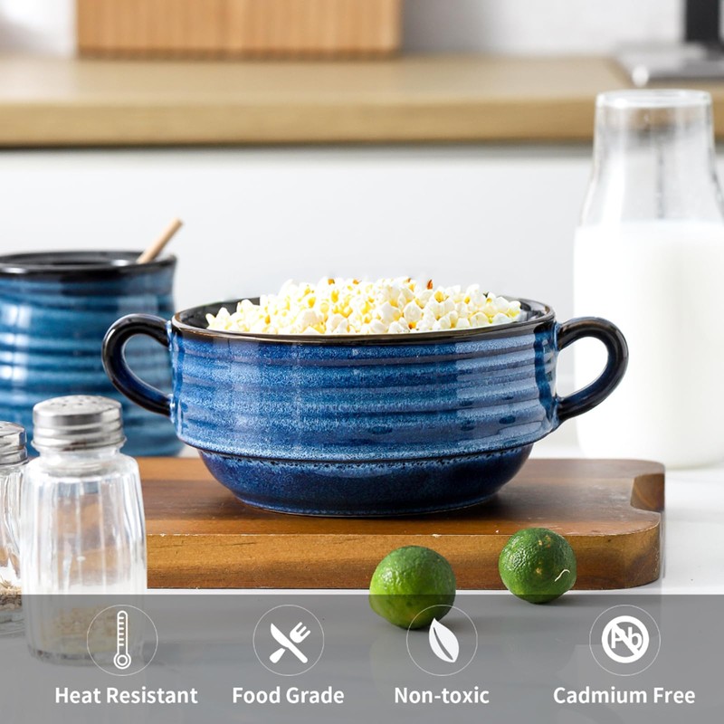 Hasense French Onion Soup Bowls with Handle, 24 oz Ceramic