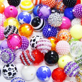 100 Pcs 20mm Beads for Pens Rhinestone Bubblegum Beads Mixed Crystal Acrylic Round Chunky Bead Sparkly Craft Large Balls Bead for Pen Beadable Keychain Bracelet DIY Jewelry Making Supplies