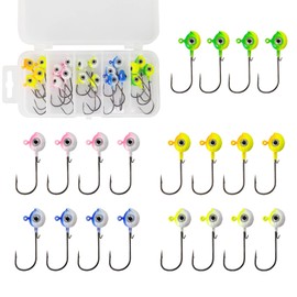 Eupheng ZINC-TECH Crappie Jigs, Glow in Dark 3D Big Eyes Fishing Jig Head 1/8oz 1/16oz 1/32oz for Crappie Panfish Trout Perch Walleye (1/16oz(1.8g)-20PCS-5 Colors)