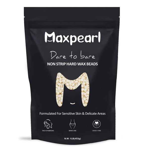 Wax Beads for Facial Hair Removal, Maxpearl 1LB Hypoallergenic Hard Wax Beans with Natural Ingredients for Sensitive Skin, Eyebrows, Upper Lip, Chin, Sideburns, Neck & More